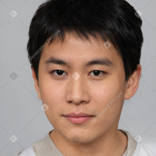 Neutral asian young-adult male with short  brown hair and brown eyes