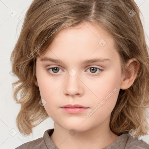 Neutral white child female with medium  brown hair and brown eyes