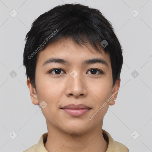 Neutral asian young-adult female with short  black hair and brown eyes