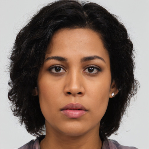 Neutral asian young-adult female with medium  black hair and brown eyes