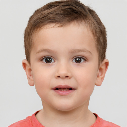 Neutral white child male with short  brown hair and brown eyes