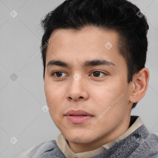 Neutral asian young-adult male with short  brown hair and brown eyes