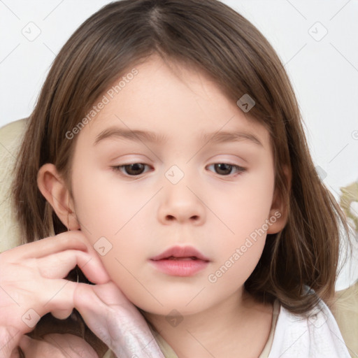 Neutral white child female with medium  brown hair and brown eyes