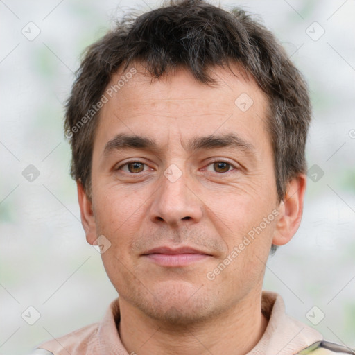 Neutral white adult male with short  brown hair and brown eyes