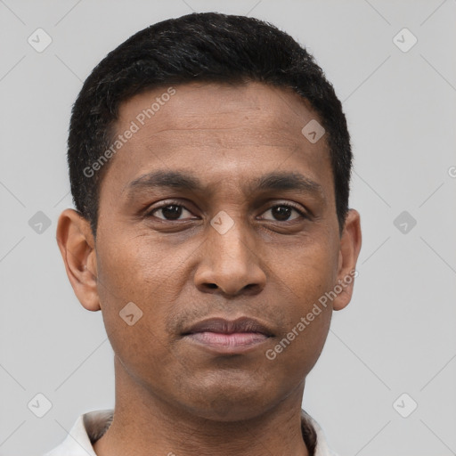 Neutral black young-adult male with short  brown hair and brown eyes