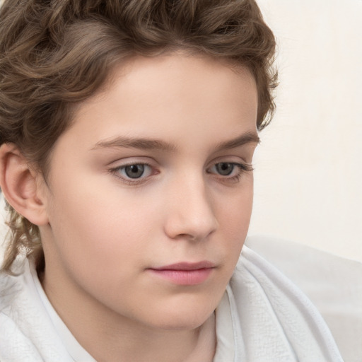 Neutral white child female with short  brown hair and brown eyes