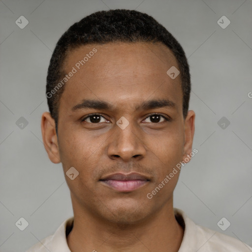 Neutral latino young-adult male with short  brown hair and brown eyes