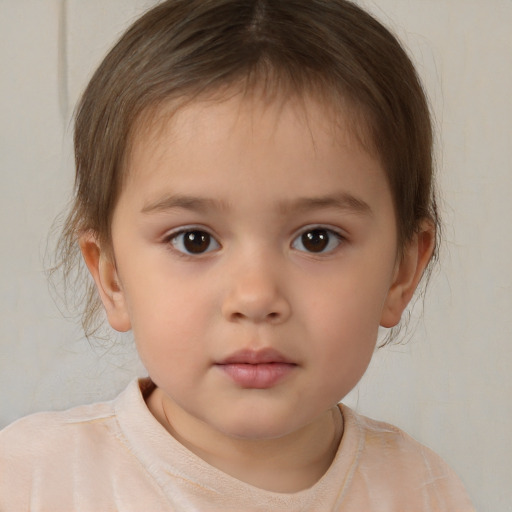 Neutral white child female with medium  brown hair and brown eyes