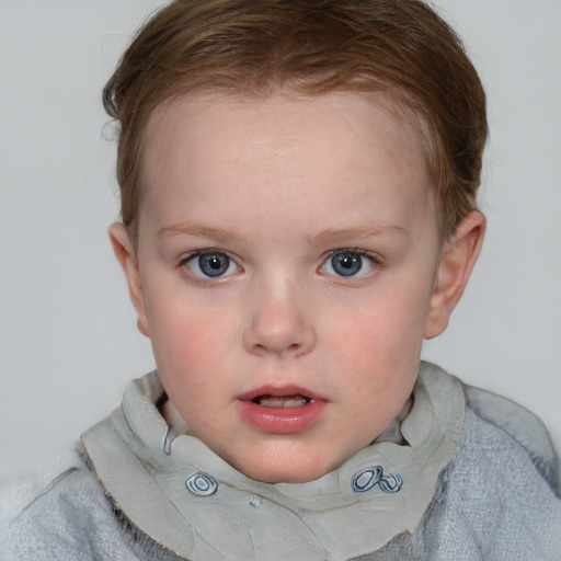 Neutral white child female with short  brown hair and blue eyes