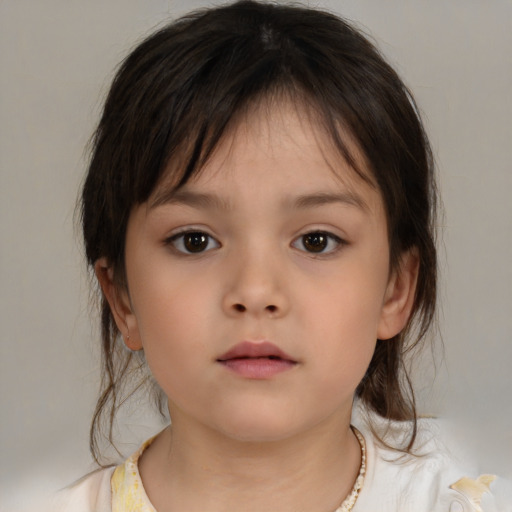 Neutral white child female with medium  brown hair and brown eyes