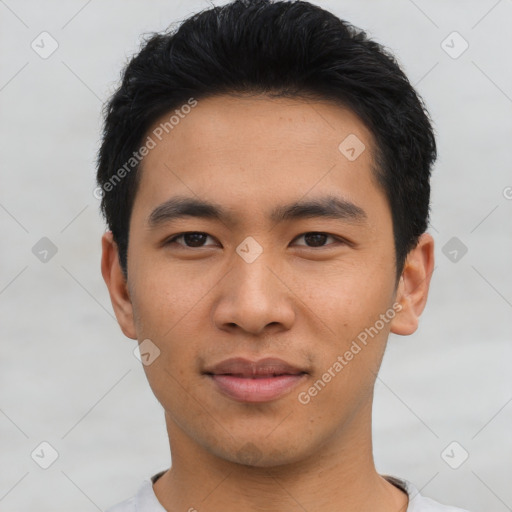 Neutral asian young-adult male with short  black hair and brown eyes