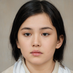 Neutral asian young-adult female with medium  black hair and brown eyes