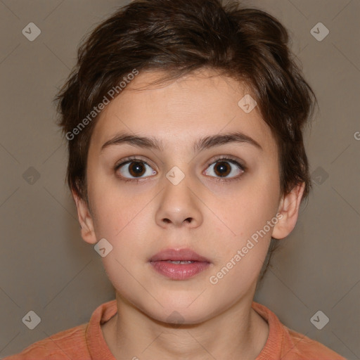 Neutral white child female with medium  brown hair and brown eyes