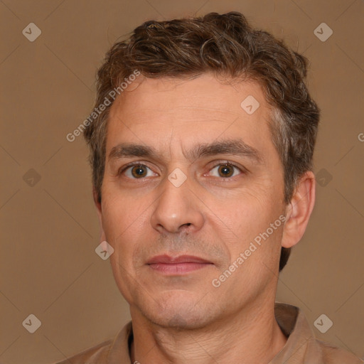 Neutral white adult male with short  brown hair and brown eyes