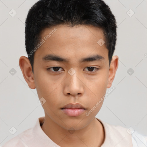 Neutral asian young-adult male with short  brown hair and brown eyes