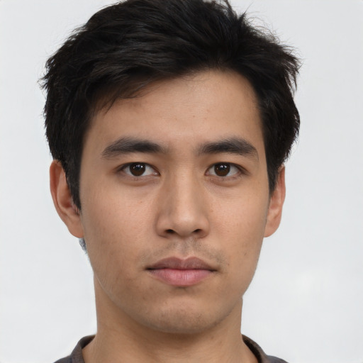 Neutral asian young-adult male with short  brown hair and brown eyes
