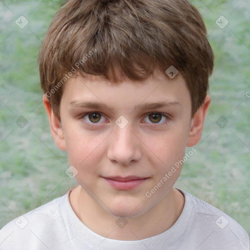 Joyful white child male with short  brown hair and brown eyes