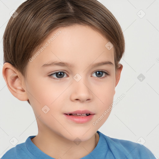 Neutral white child female with short  brown hair and brown eyes