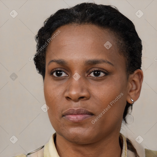 Neutral black young-adult female with short  brown hair and brown eyes