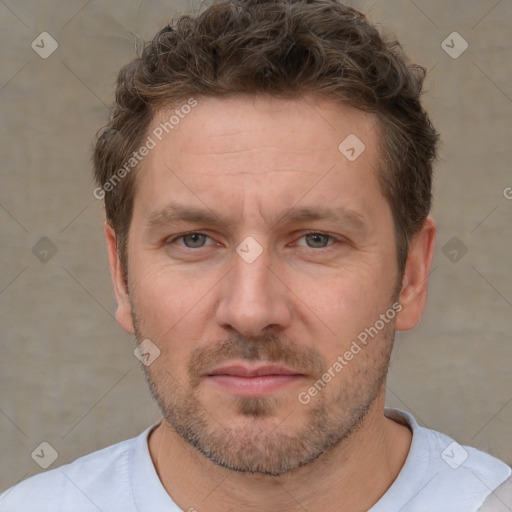 Neutral white adult male with short  brown hair and brown eyes