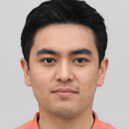 Neutral asian young-adult male with short  black hair and brown eyes