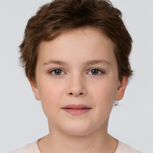 Neutral white child female with short  brown hair and brown eyes