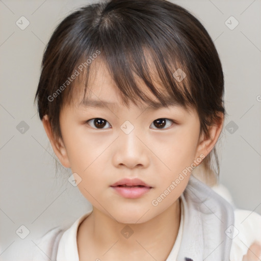 Neutral white child female with medium  brown hair and brown eyes