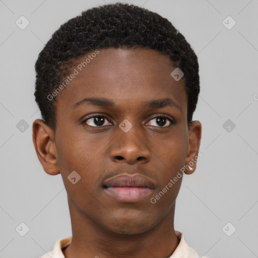 Neutral black young-adult male with short  brown hair and brown eyes