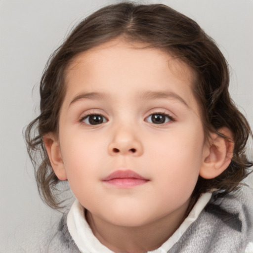 Neutral white child female with medium  brown hair and blue eyes