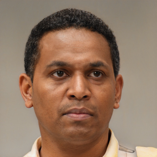 Neutral black young-adult male with short  brown hair and brown eyes