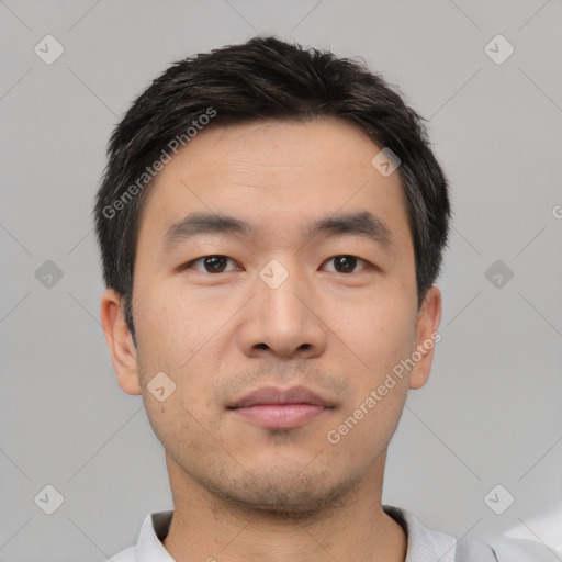 Neutral asian young-adult male with short  black hair and brown eyes