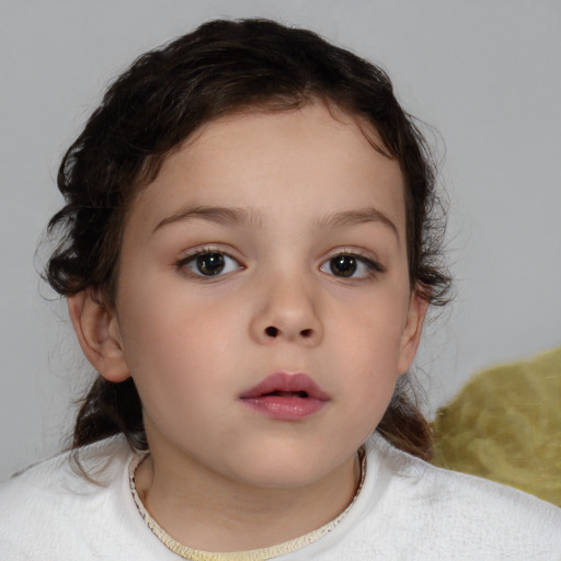 Neutral white child female with medium  brown hair and brown eyes