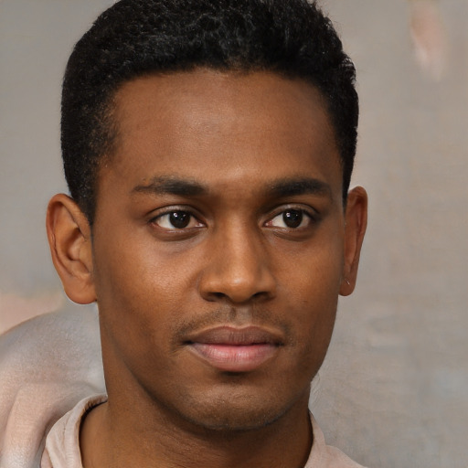 Neutral black young-adult male with short  brown hair and brown eyes