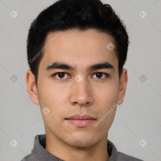 Neutral asian young-adult male with short  black hair and brown eyes