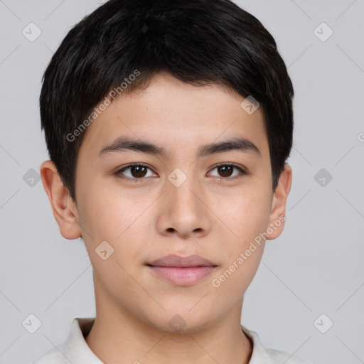 Neutral asian young-adult male with short  brown hair and brown eyes