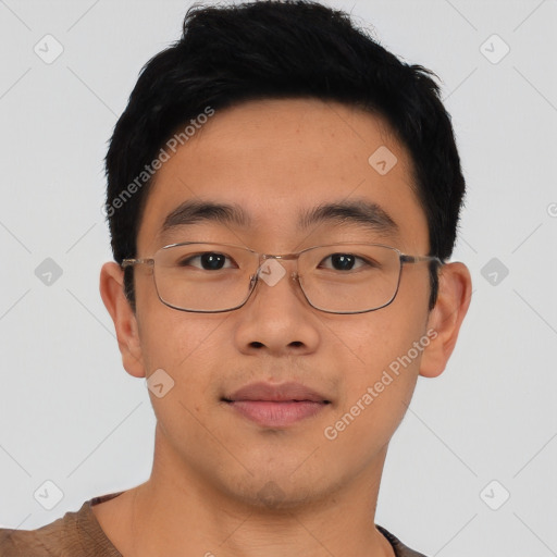 Neutral asian young-adult male with short  brown hair and brown eyes