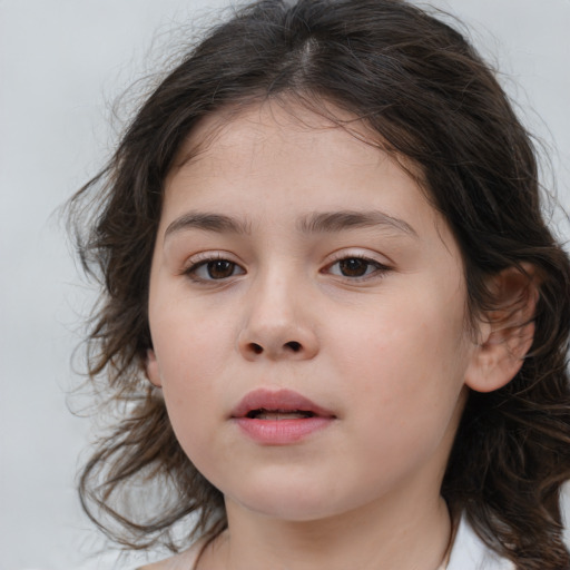 Neutral white child female with medium  brown hair and brown eyes