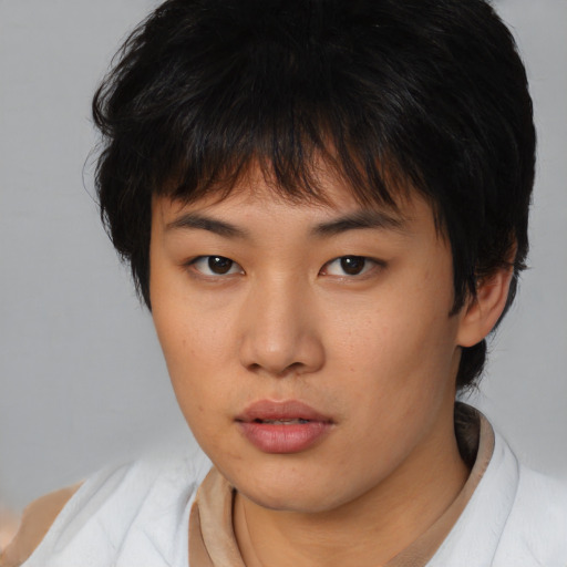 Neutral asian young-adult female with medium  brown hair and brown eyes
