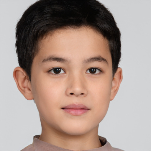 Neutral asian child male with short  brown hair and brown eyes