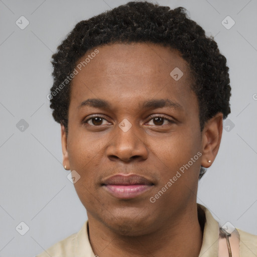 Neutral black young-adult male with short  brown hair and brown eyes