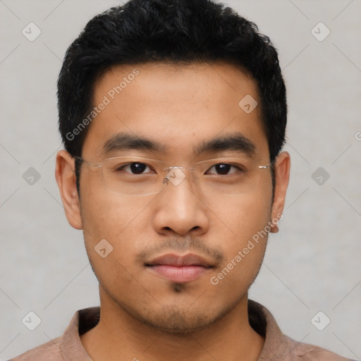 Neutral asian young-adult male with short  black hair and brown eyes