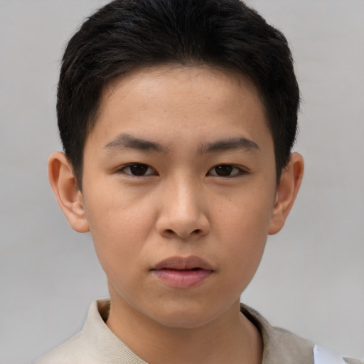 Neutral asian young-adult male with short  brown hair and brown eyes