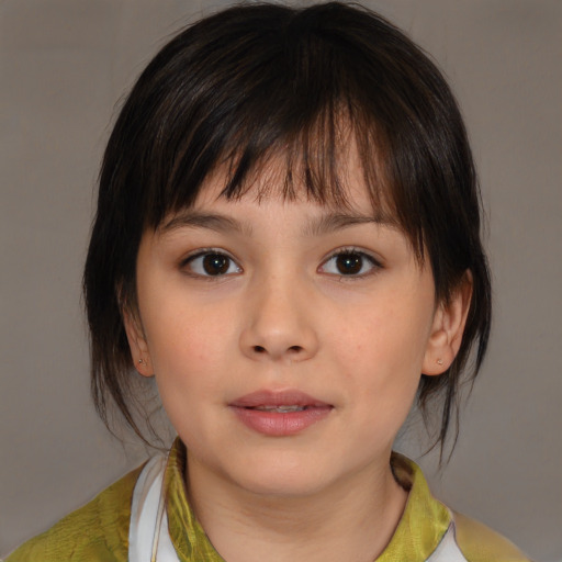 Neutral white child female with medium  brown hair and brown eyes