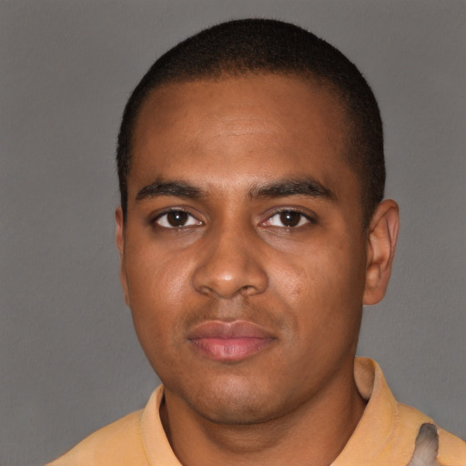 Neutral black young-adult male with short  brown hair and brown eyes