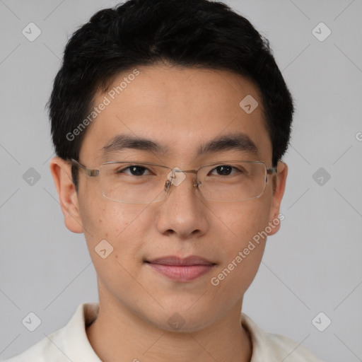 Neutral asian young-adult male with short  brown hair and brown eyes