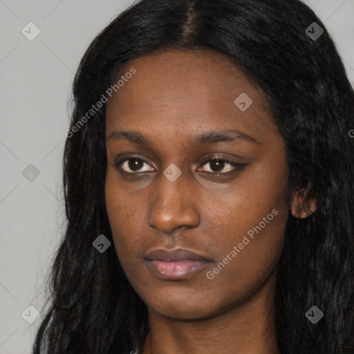 Neutral black young-adult female with long  black hair and brown eyes