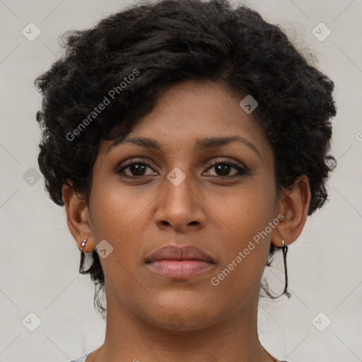 Neutral black young-adult female with short  brown hair and brown eyes