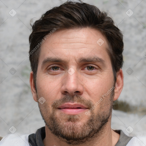 Neutral white adult male with short  brown hair and brown eyes