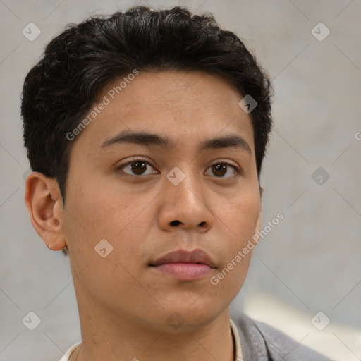 Neutral asian young-adult male with short  brown hair and brown eyes