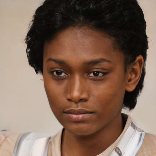 Neutral black young-adult female with short  brown hair and brown eyes